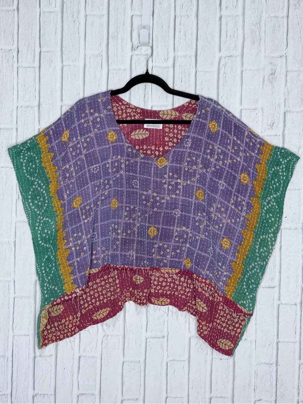 💜 Shes1Oak Kantha Hi Low Raw Hem Top One Size 100% Cotton Boho